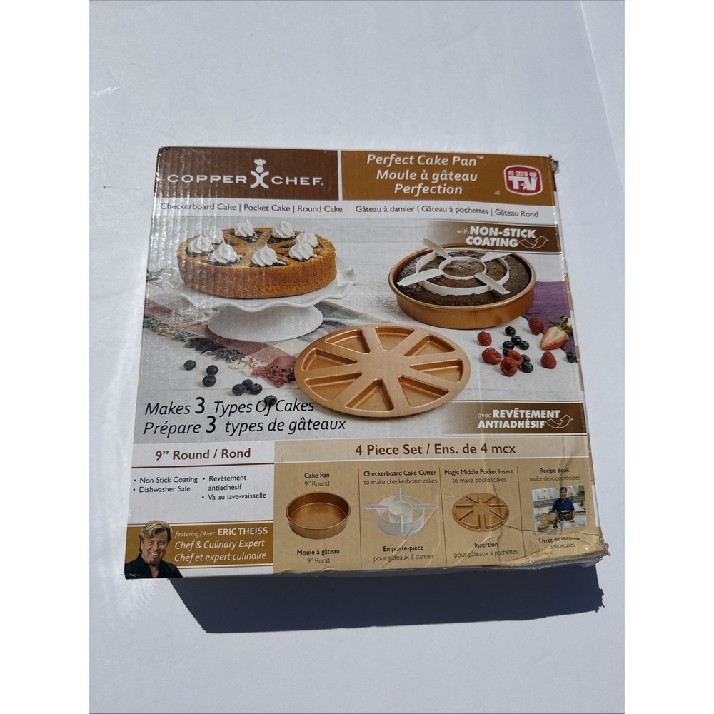 Copper Chef Perfect Cake Pan 9" Round Checkerboard Pocket Cake 3 Piece Set NIB